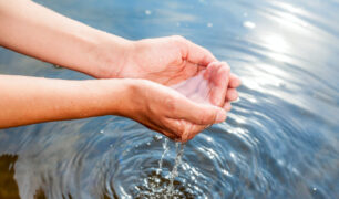 hands dipping in water